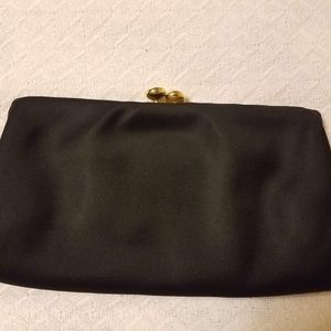 Vintage Walborg black satin clutch w/ accessories